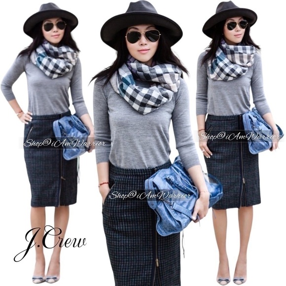 J.Crew wool houndstooth zipper moto style pencil skirt *shop@iamwarrior - Picture 2 of 13